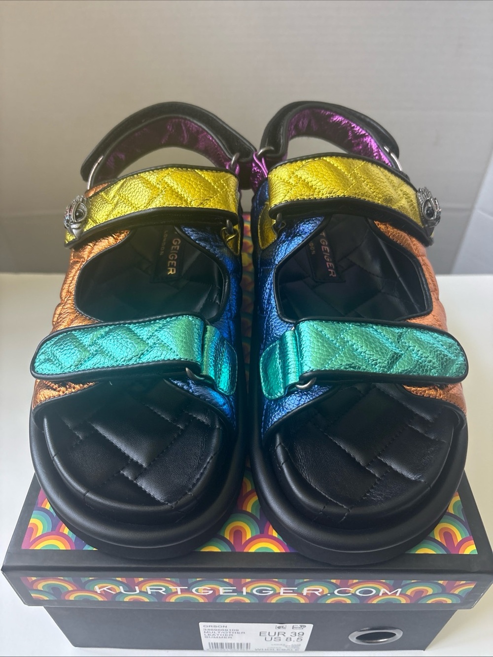 KURT GEIGER ORSON METALLIC MULTI PLATFORM SUMMER SANDALS US-8 / 38.5 New In BOX